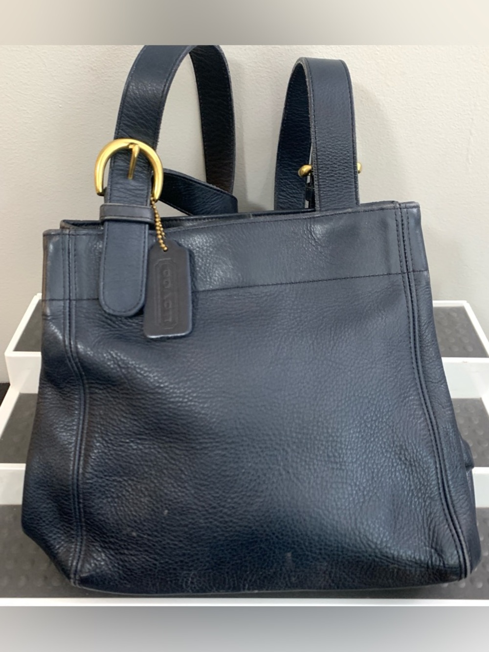 Coach Vintage Waverly SoHo Buckle Bag Shoulder Purse Navy Blue Brass Gold Tone! - Picture 3 of 16